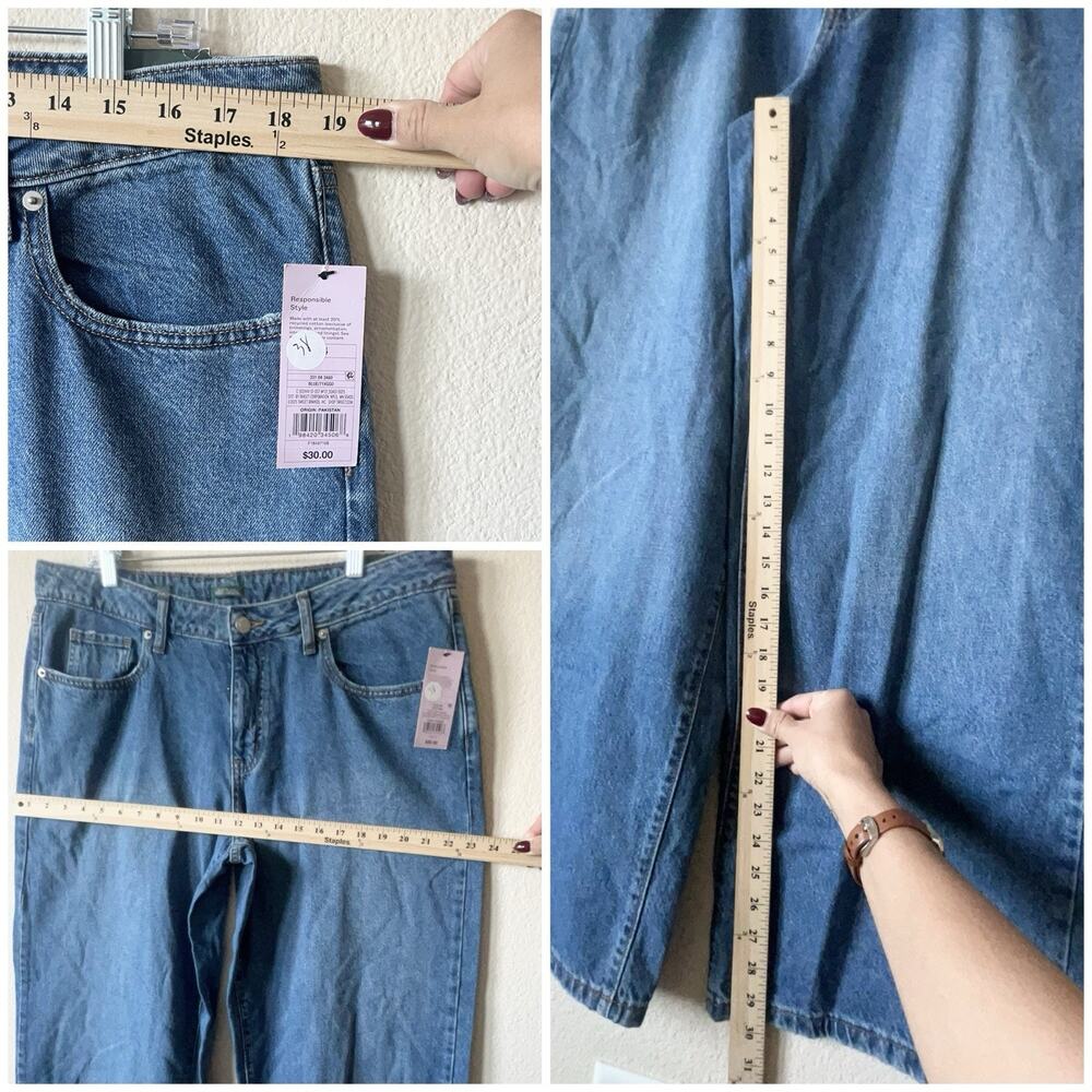 Y2K Baggy Low Rise Denim Jeans 14/R Wide Leg 90s Blue - Picture 6 of 8